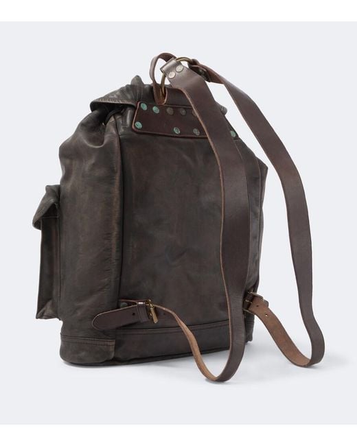 RRL Black Leather Backpack for men