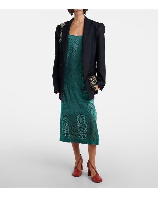 Dries Van Noten Green Polka-Dot Devore Slip Dress