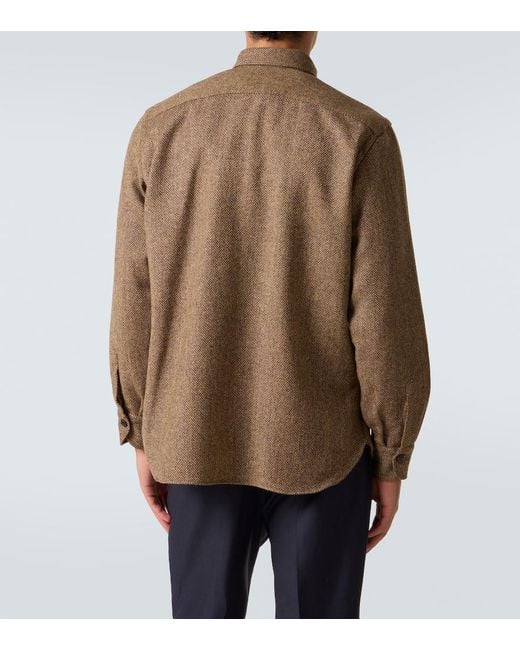 Rubinacci Brown Herringbone Wool Western Shirt for men
