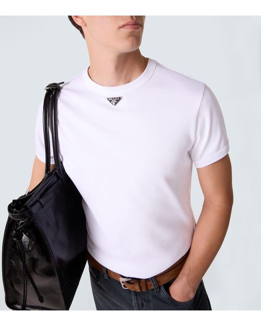 Prada White Triangle Cotton Jersey T-Shirt for men