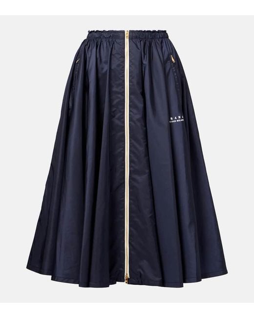 Prada Blue Re-Nylon Zip-Up Midi Skirt