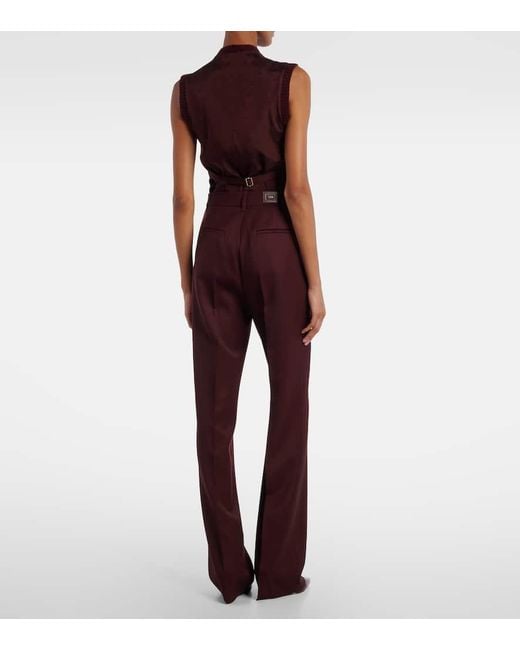 Max Mara Purple Pleated High-Rise Virgin Wool Straight Pants