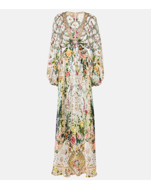 Robe longue en soie a ornements Camilla en coloris Metallic