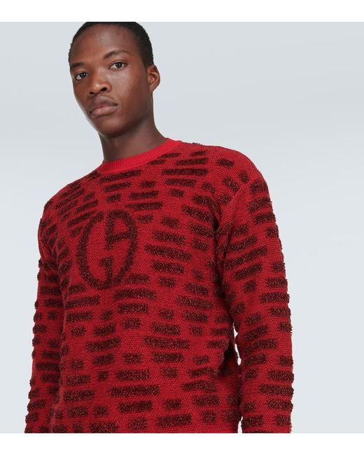 Giorgio Armani Red Logo Jacquard Wool-Blend Sweater for men