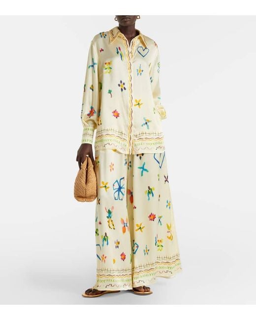 ALÉMAIS Metallic Sidi Floral Silk Palazzo Pants