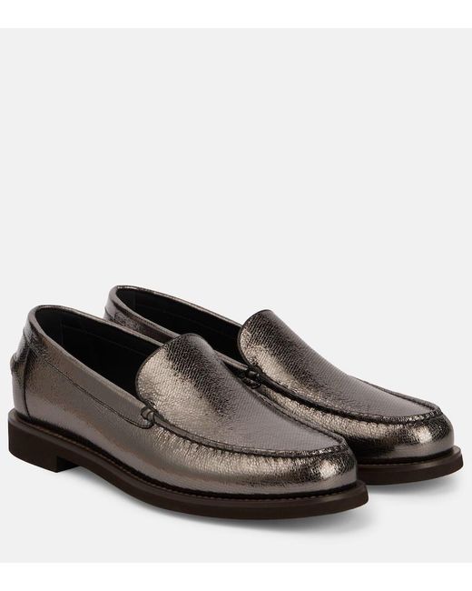 Brunello Cucinelli Black Loafers Aus Metallic-Leder