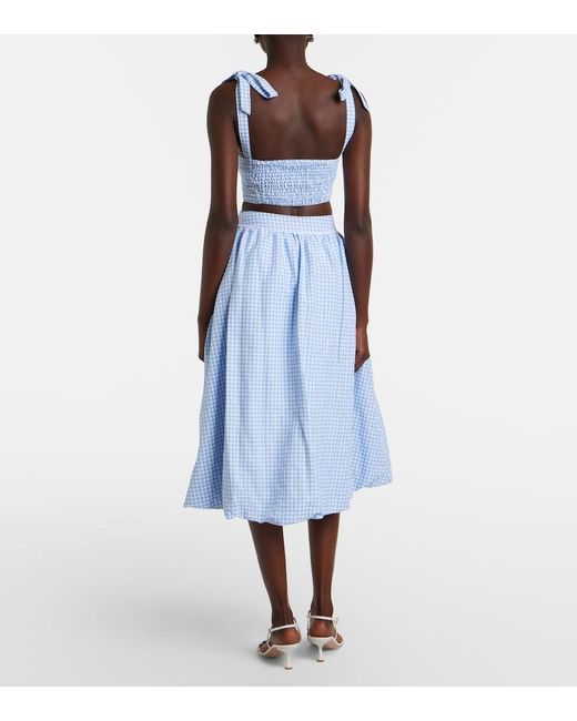 Bananhot Blue Alba Gingham Cotton Poplin Midi Skirt