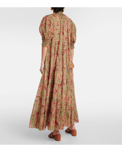 Zimmermann Green Junie Floral Cotton Maxi Dress