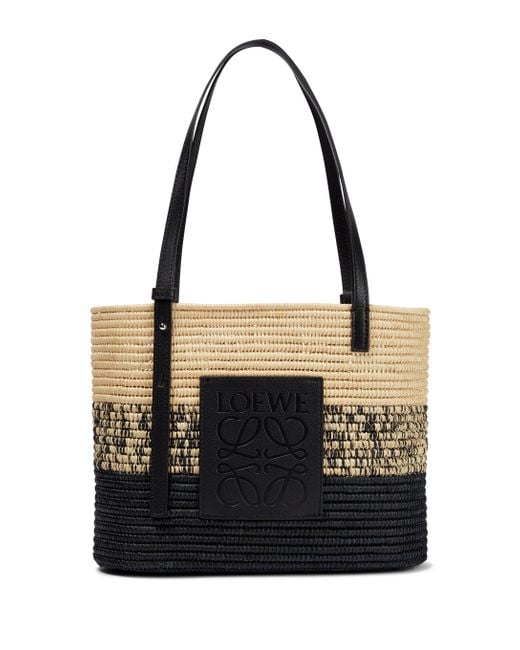 Loewe Black Square Basket Small Raffia Tote Bag
