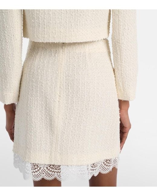 Self-Portrait White Lace-Trimmed Boucle Miniskirt