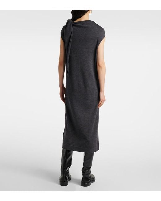 Jil Sander Gray Wool Midi Dress