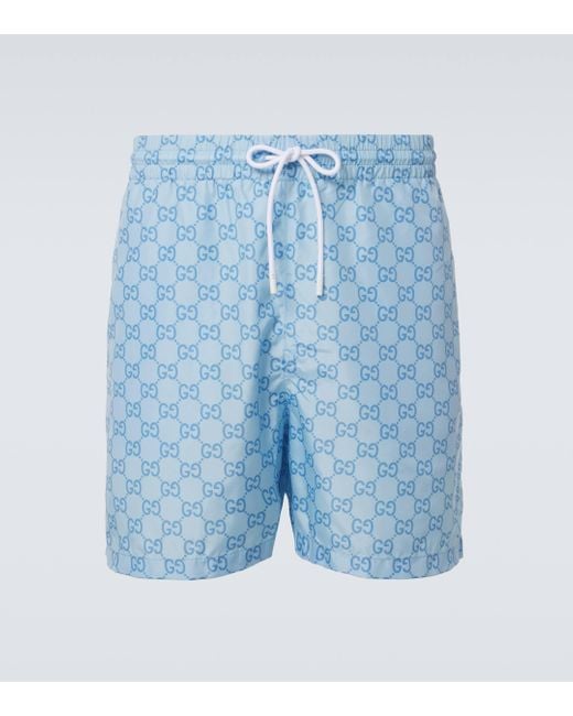 Gucci Blue Gg Swim Trunks for men
