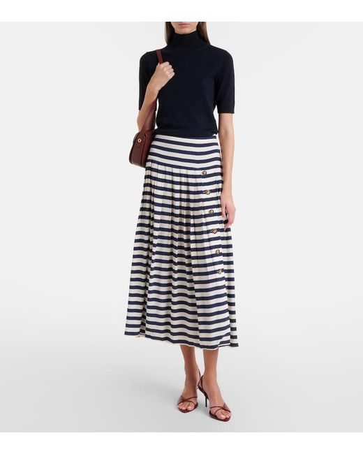 Rixo Blue Lea Striped Midi Skirt