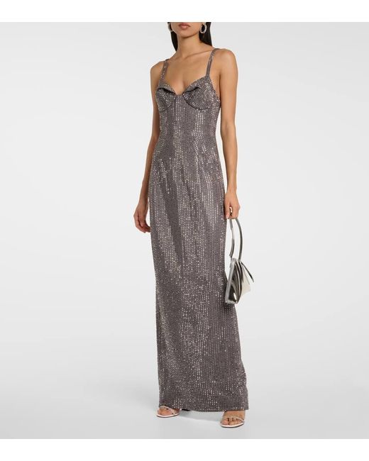 Area Gray Crystal-Embellished Jersey Gown