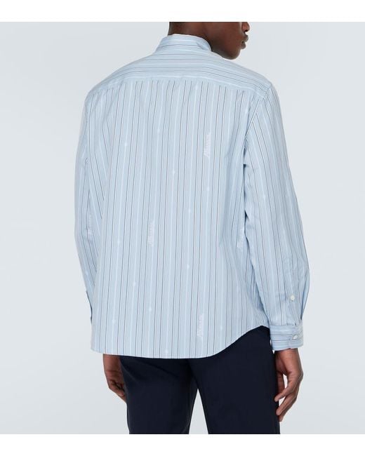 Versace Blue Striped Cotton Poplin Shirt for men