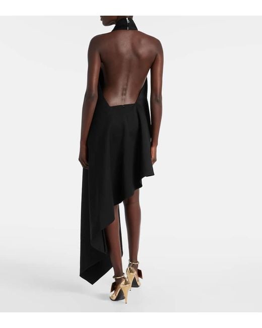 Givenchy Black Asymmetric Draped Wool Cocktail Dress