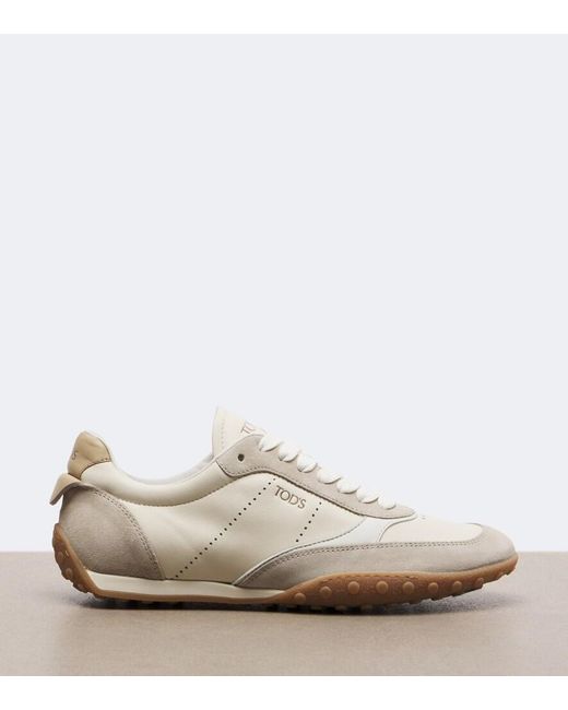 Tod's White Suede-Trimmed Leather Sneakers