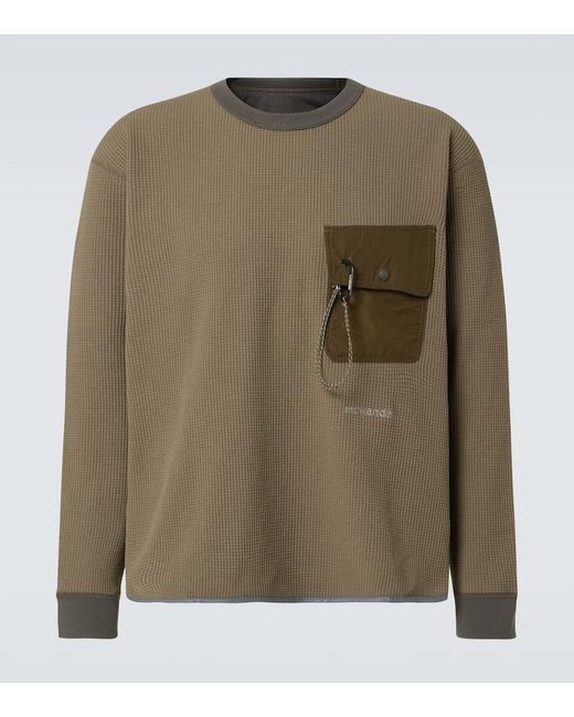 And Wander Green Waffle-Knit Long-Sleeve Tee With Pocket for men