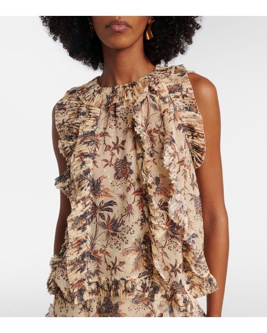 Ulla Johnson Natural Sabra Printed Silk-Blend Chiffon Top