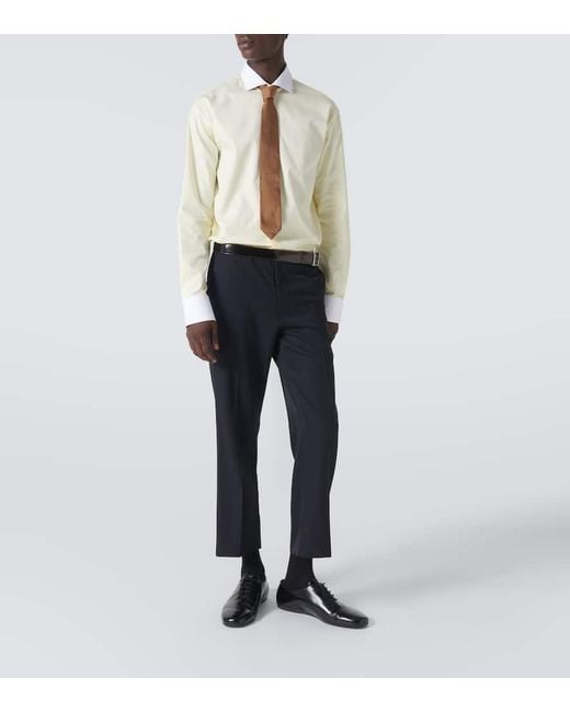 Prada Blue Belted Wool Gabardine Straight Pants for men