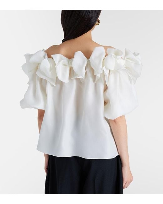 Carolina Herrera White Off-Shoulder Silk Top