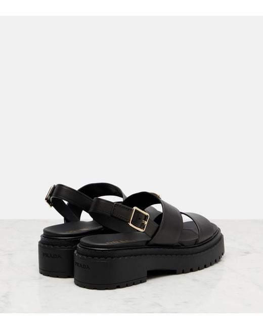 Prada Black Leather Platform Sandals 55