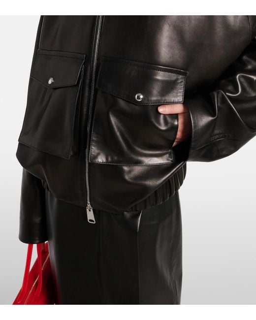 Khaite Black Owey Oversized Leather Jacket
