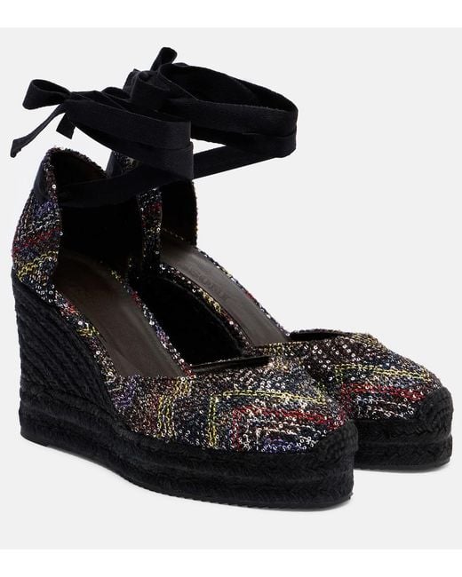 Missoni Black Eva 80 Sequined Espadrille Wedges
