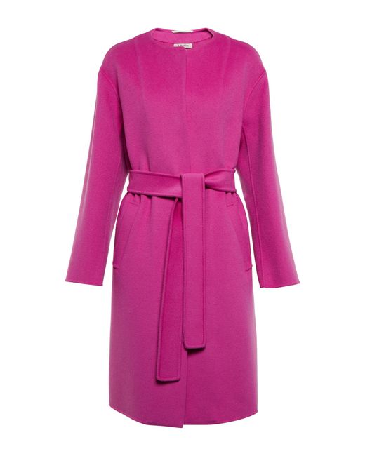 Max Mara Cape Virgin Wool Crewneck Coat in Pink | Lyst