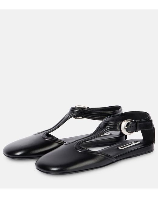 Jil Sander Black Mary-Jane-Ballerinas Aus Leder