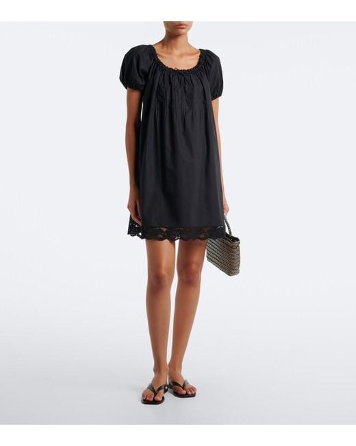 Faithfull The Brand Black Conca Lace-Trimmed Cotton Minidress