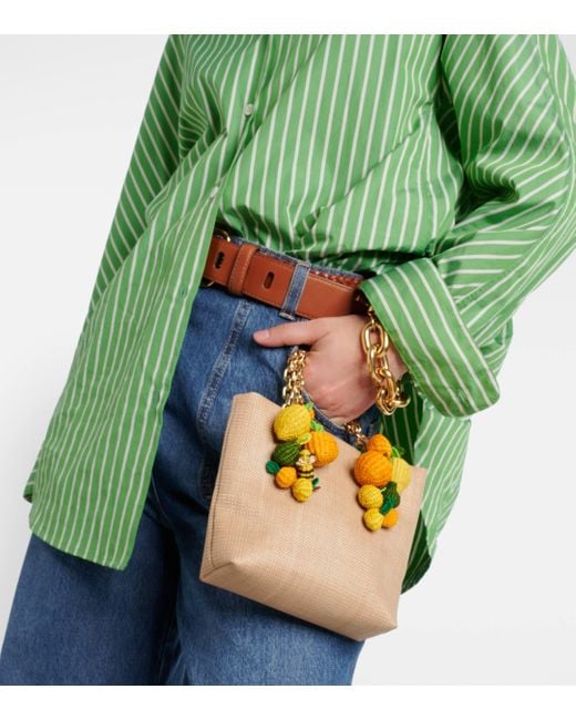 Aquazzura Yellow Citrus Punch Mini Raffia-effect Tote Bag