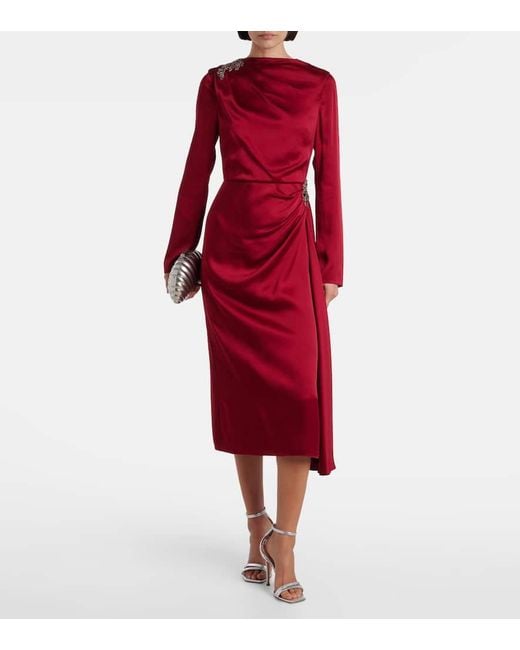 Erdem Red Crystal-Embellished Satin Cady Cocktail Dress