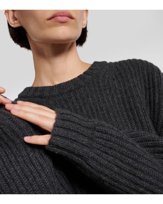 Khaite Black Manuela Ribbed-Knit Cashmere Sweater