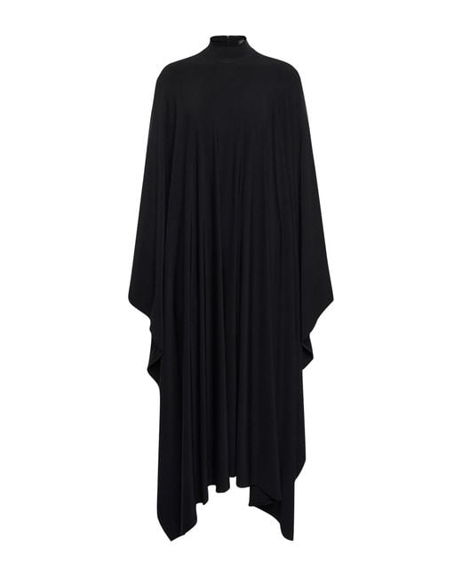 Balenciaga Draped Jersey Mockneck Midi Dress in Black | Lyst