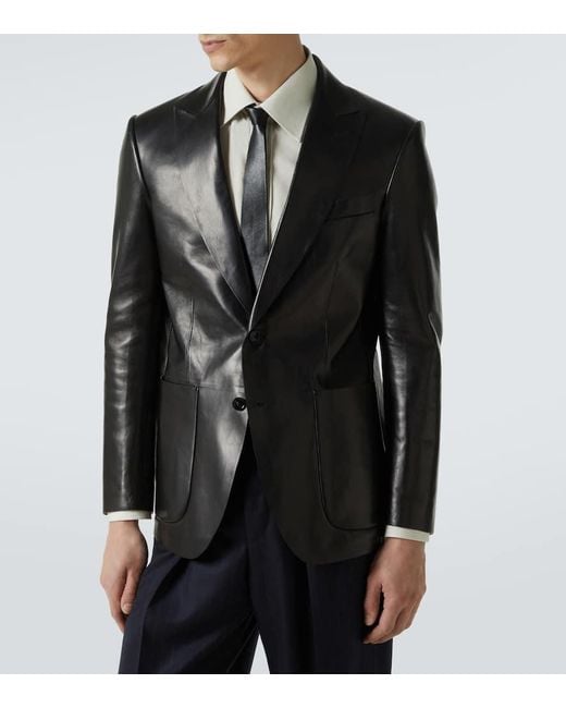 Tom Ford Black Single-Breasted Leather Blazer for men