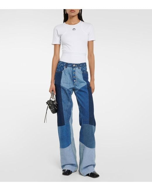 MARINE SERRE Blue Regenerated Wide-Leg Jeans