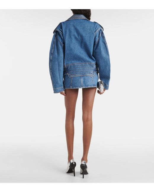 Area Blue Crystal-Embellished Denim Jacket