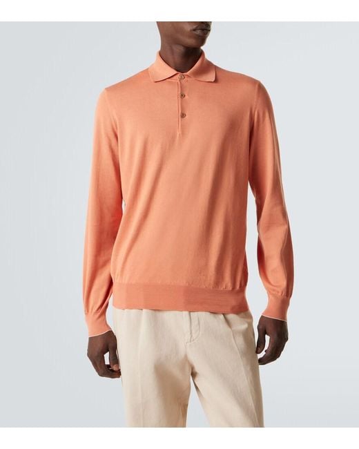 Brunello Cucinelli Orange Cotton Polo Sweater for men