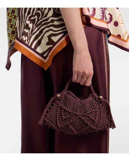 ALÉMAIS Purple Macrame Small Top-Handle Bag