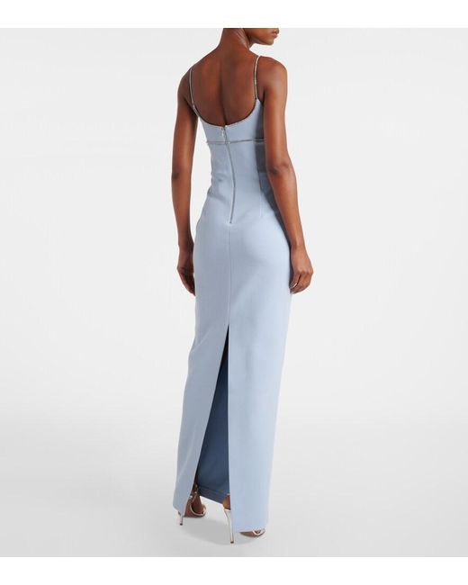 Rebecca Vallance Blue Bow-Detail Embellished Crepe Gown