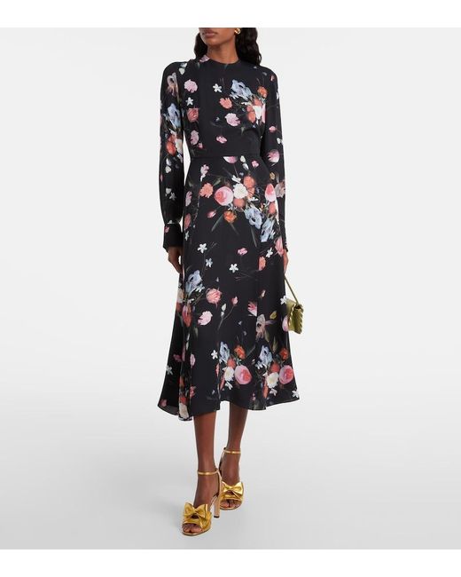 Erdem Blue Floral Crepe Midi Dress