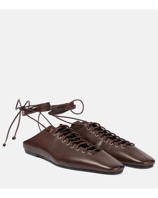 Dries Van Noten Brown Leather Lace-Up Flats