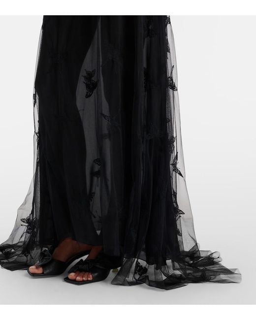 Blumarine Black Embellished Georgette And Lace Maxi Dress