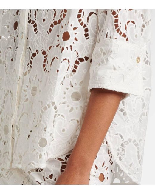 Farm Rio White Sun Broderie Anglaise Cotton Shirt