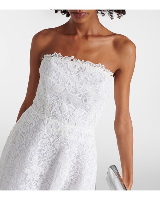 Carolina Herrera White Strapless Floral Lace Midi Dress