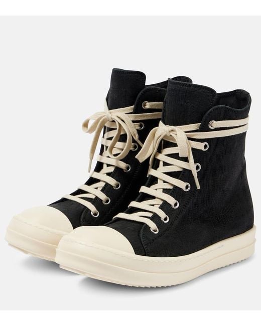 Rick Owens Black High-Top Sneakers Sneaks Aus Canvas
