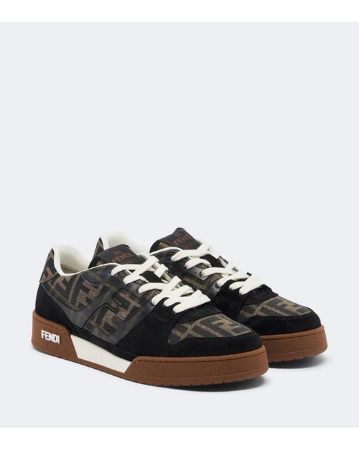 Fendi Black Match Jacquard Suede-Trimmed Sneakers