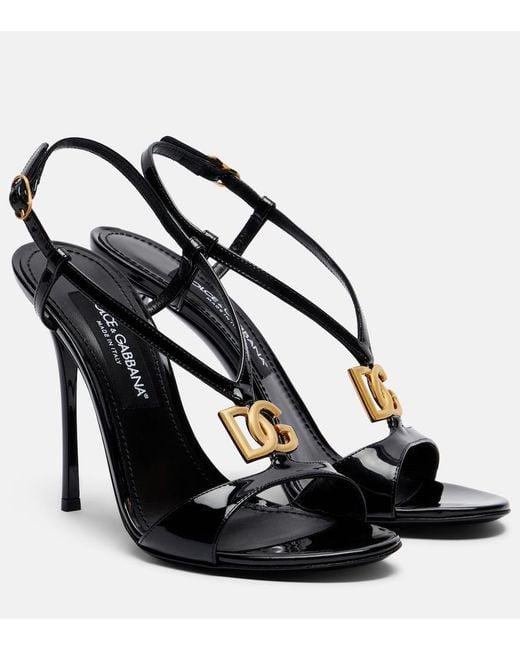 Dolce & Gabbana Black Dg Patent Leather Slingback Sandals