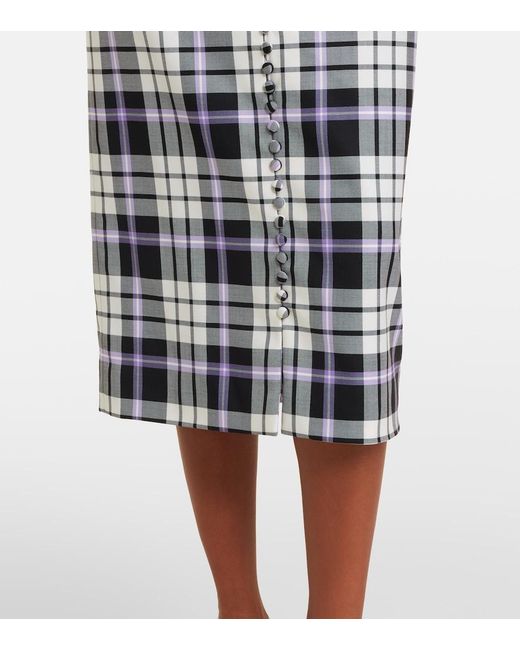 Carolina Herrera Blue Checked Trompe L'Oil Wool Midi Dress